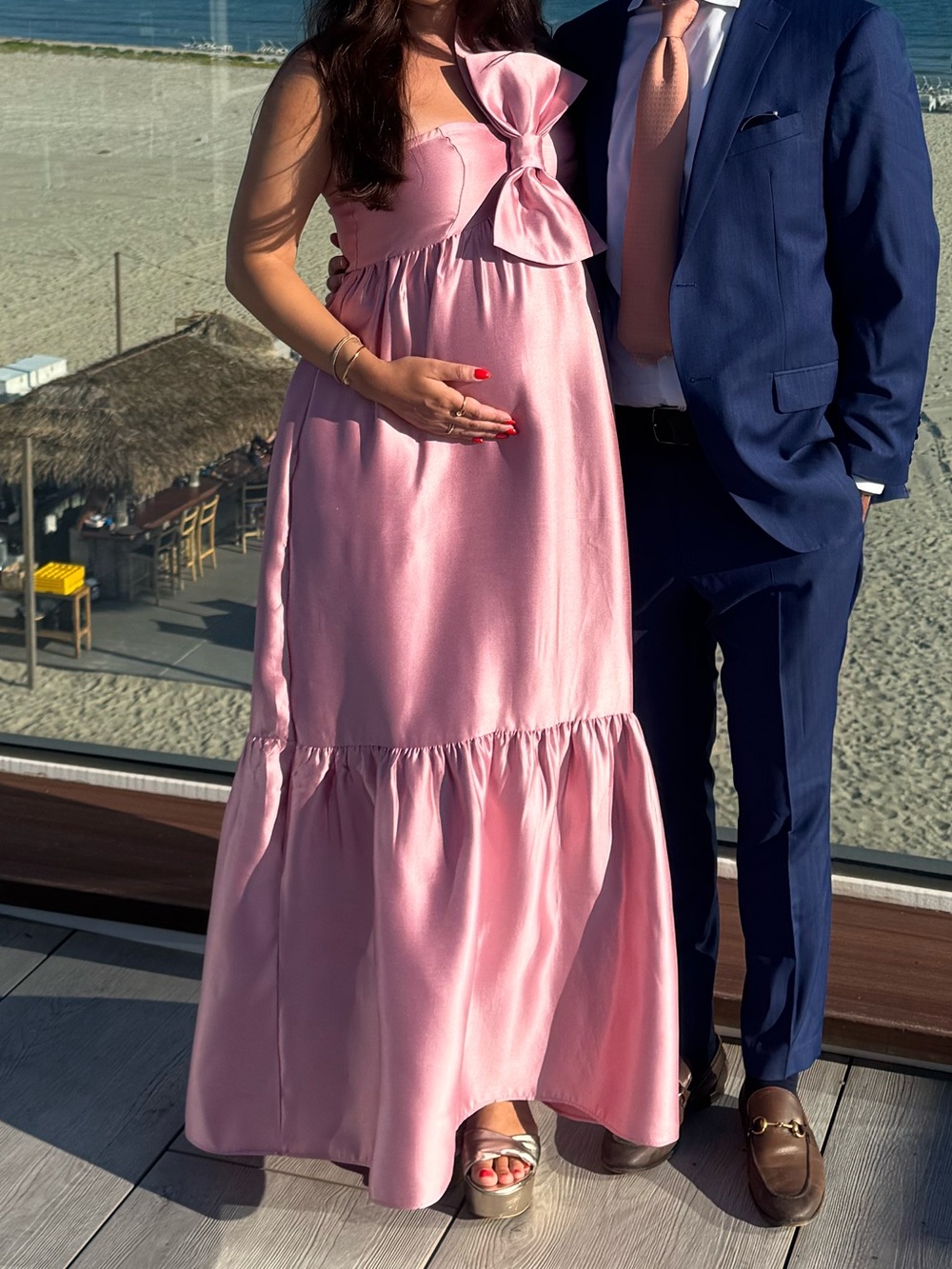 Petal & Pup Pink Asymmetrical Bow Maternity Dress